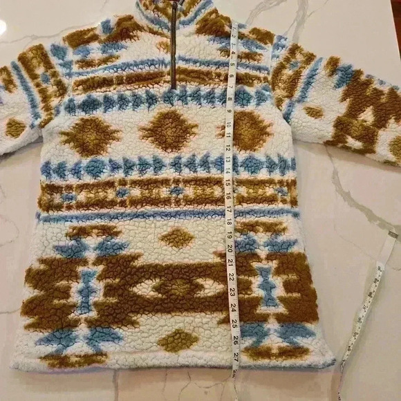 Cabin Fever Ramatex 1/4 Zip Sherpa Pullover White Tan Blue Womens Size Medium - Picture 11 of 11